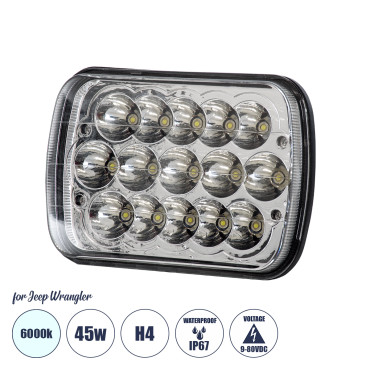 GloboStar® 85421 Φανάρι JEEP WRANGLER βασικού φωτισμού H4 H/L LED CREE CXB COB 45W 4500lm DC 9-80V αδιάβροχο IP67 ψυχρό λευκό 6000K 