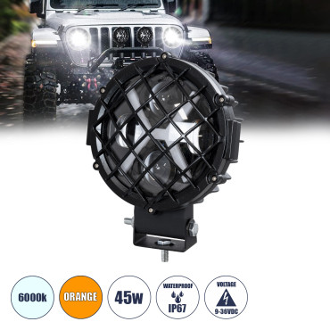 GloboStar® 85438 - Φώτα εργασίας για οχήματα και JEEP με X Light DRL & φλας LED High Power 45W DC 9-36V αδιάβροχo IP67 πορτοκαλί & ψυχρό λευκό 6000K 