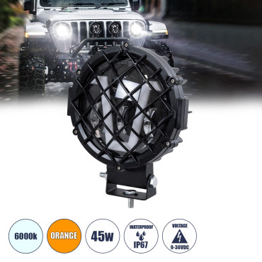 GloboStar® 85439 - Φώτα εργασίας για οχήματα και JEEP με V Light DRL & φλας LED High Power 45W DC 9-36V αδιάβροχo IP67 πορτοκαλί & ψυχρό λευκό 6000K 