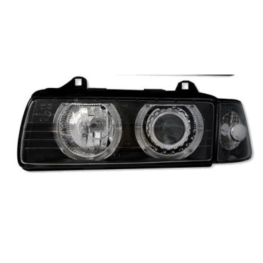 Φανάρια εμπρός angel eyes για Bmw E36 (1991-2000) 4d sedan - μαύρα , χωρίς λάμπες (Η7) - σετ 2τμχ.