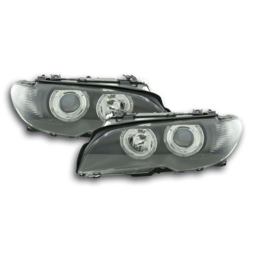 Φανάρια εμπρός angel eyes για BMW E46 coupe και cabrio (2003-2006) - μαύρα , χωρίς λάμπες (Η7) - σετ 2τμχ